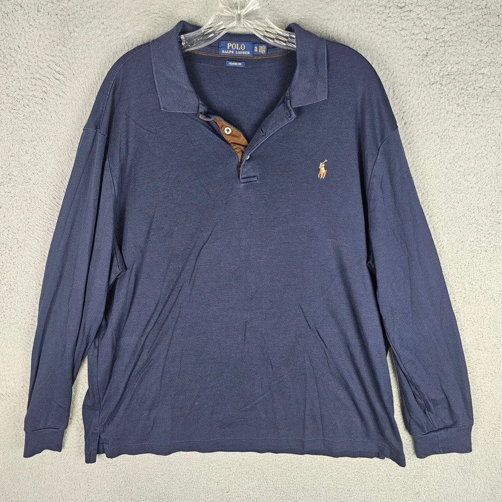 Polo Ralph Lauren Polo Shirt Mens XL Navy Blue Classic Fit Long Sleeve Pony Logo